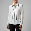 Emery Women's Cotton-Blend Button-Down Blouse with Contrast Tie and Structured Collar