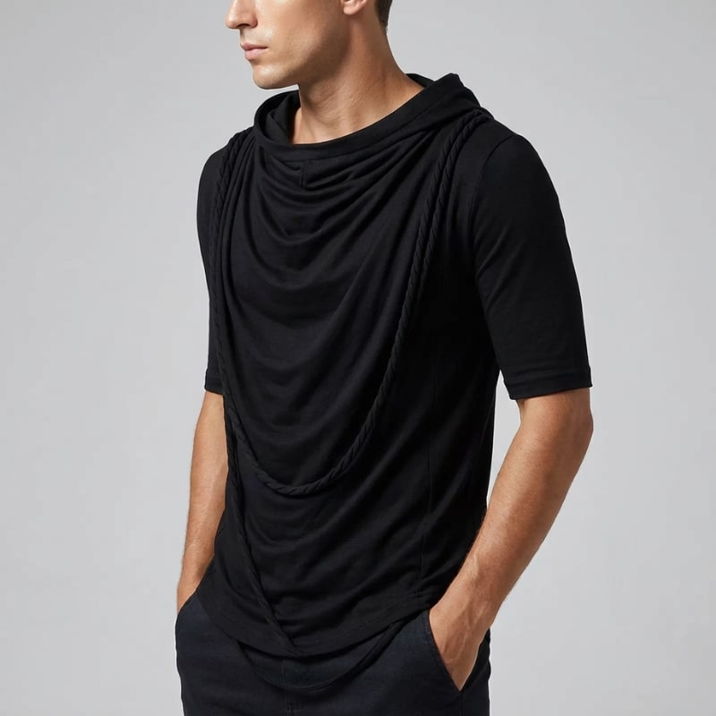 Ameer Men's Hooded Shirt – Stretch-Knit Cotton with Unique Asymmetrical Hem