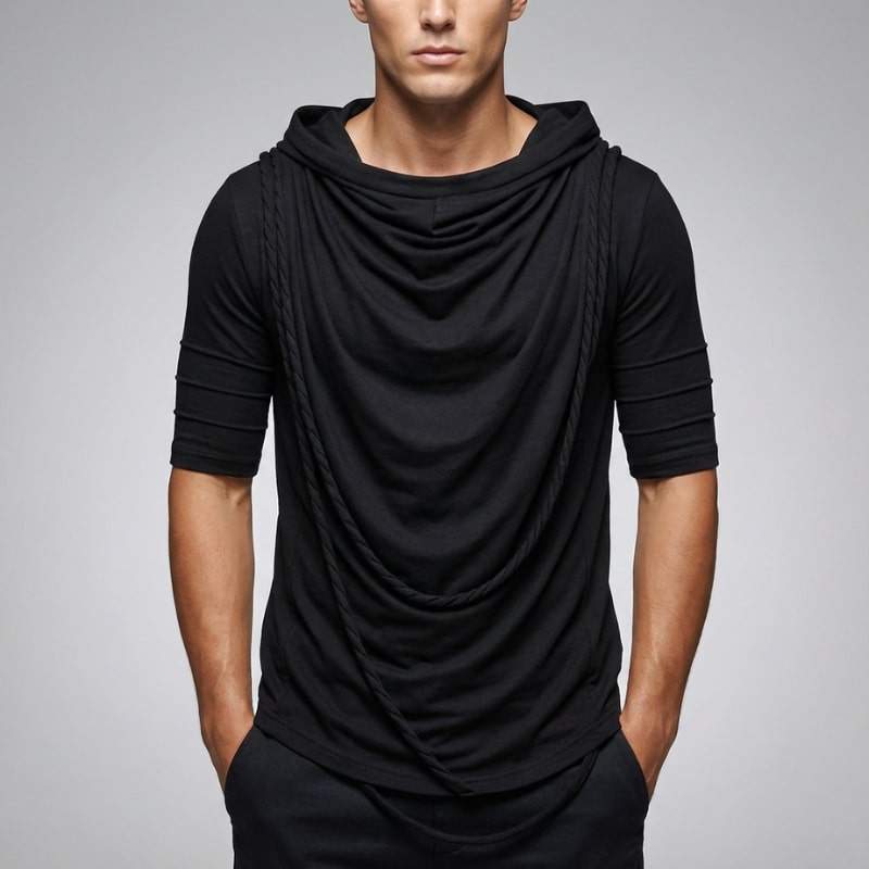 Ameer Men's Hooded Shirt – Stretch-Knit Cotton with Unique Asymmetrical Hem