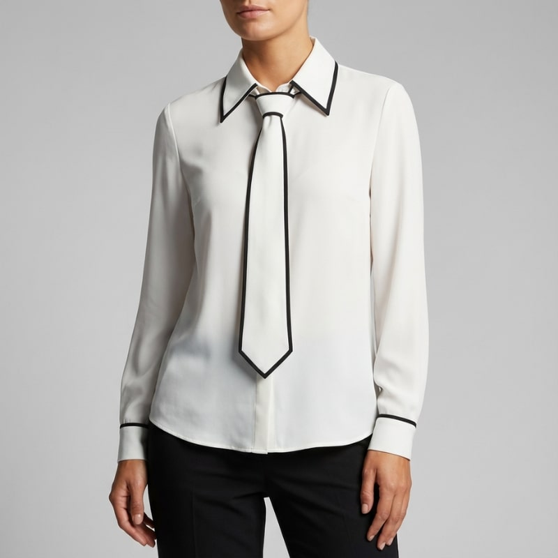 Emery Women's Cotton-Blend Button-Down Blouse with Contrast Tie and Structured Collar