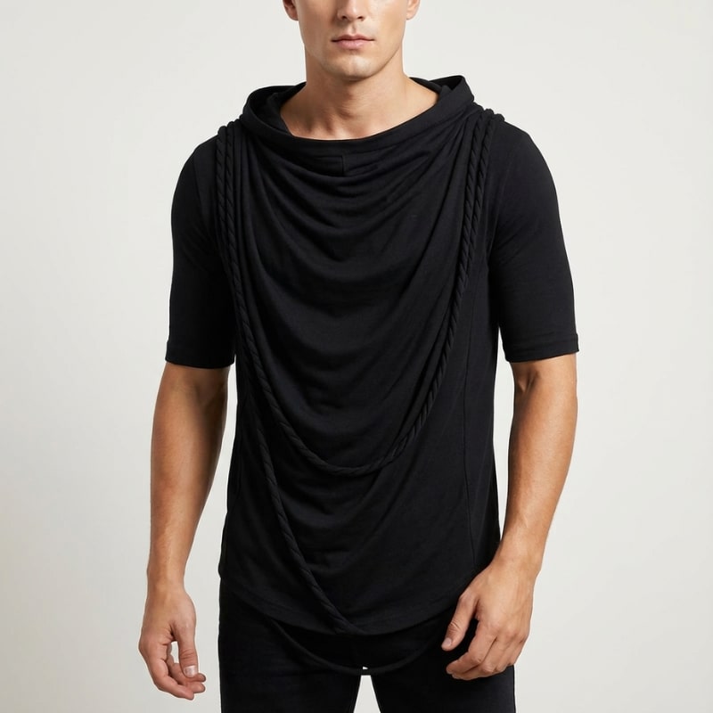 Ameer Men's Hooded Shirt – Stretch-Knit Cotton with Unique Asymmetrical Hem