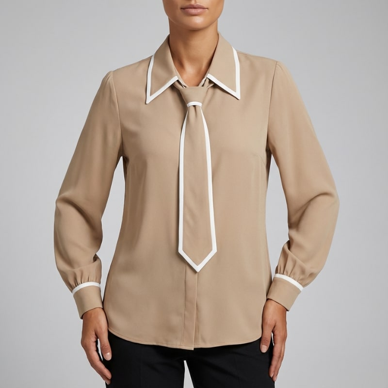 Emery Women's Cotton-Blend Button-Down Blouse with Contrast Tie and Structured Collar