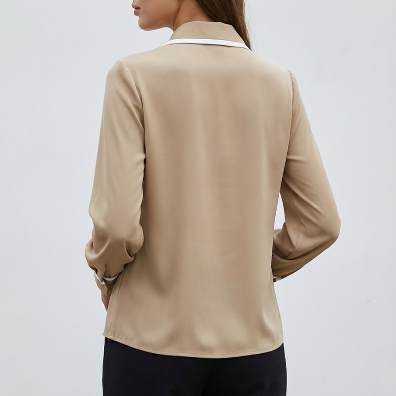 Emery Women's Cotton-Blend Button-Down Blouse with Contrast Tie and Structured Collar