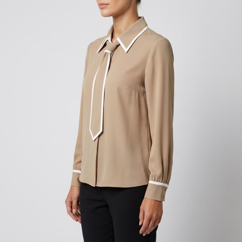 Emery Women's Cotton-Blend Button-Down Blouse with Contrast Tie and Structured Collar