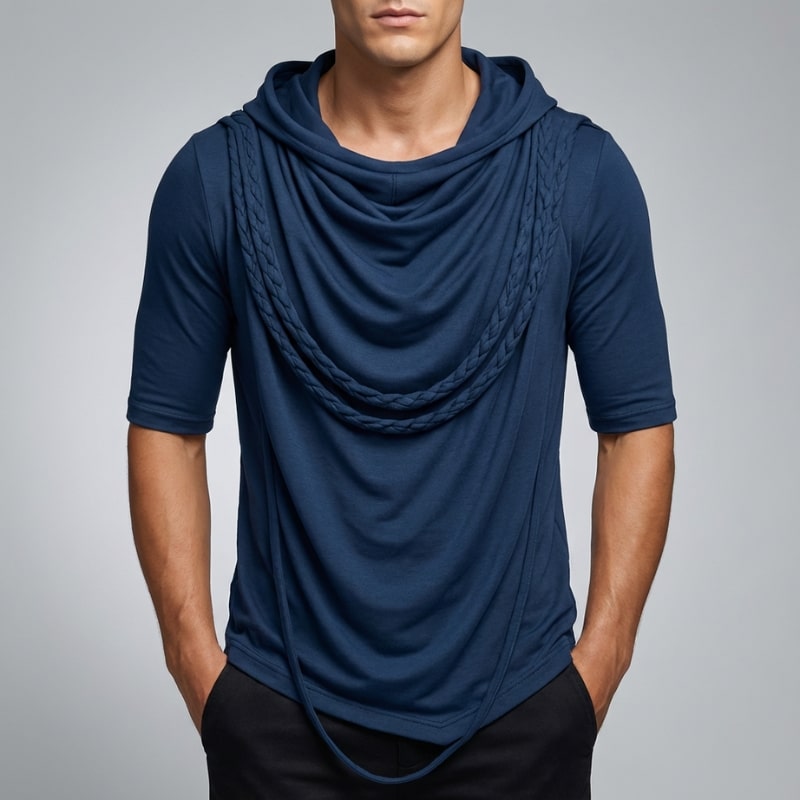 Ameer Men's Hooded Shirt – Stretch-Knit Cotton with Unique Asymmetrical Hem
