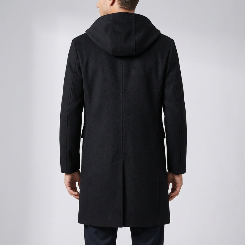 Cambridge Men's Wool Overcoat with Hood – Knee-Length Design and Removable Lining