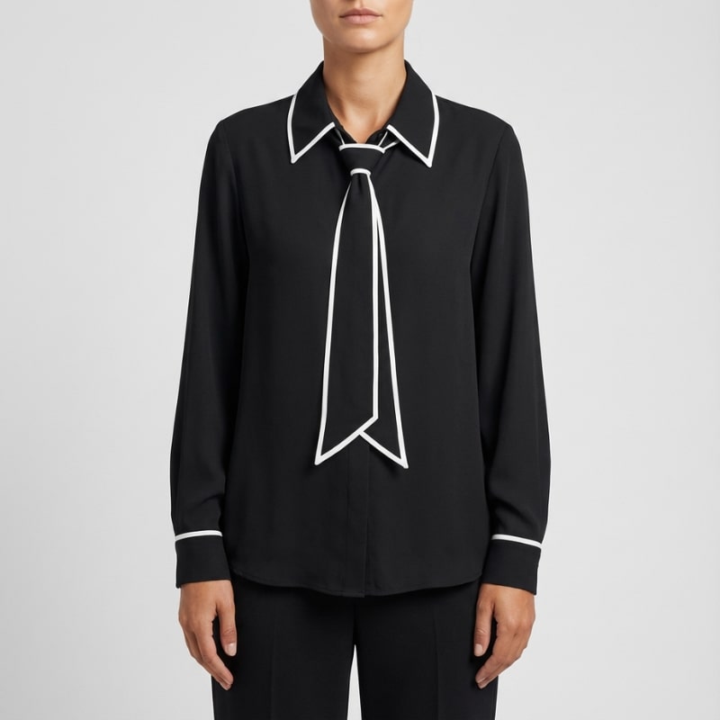Emery Women's Cotton-Blend Button-Down Blouse with Contrast Tie and Structured Collar