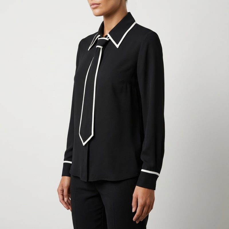 Emery Women's Cotton-Blend Button-Down Blouse with Contrast Tie and Structured Collar