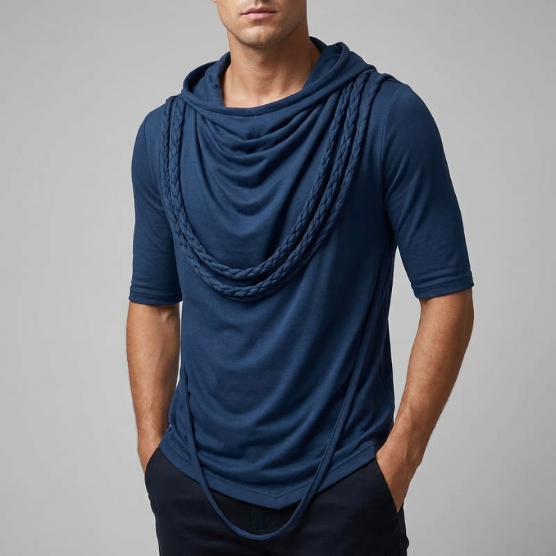 Ameer Men's Hooded Shirt – Stretch-Knit Cotton with Unique Asymmetrical Hem