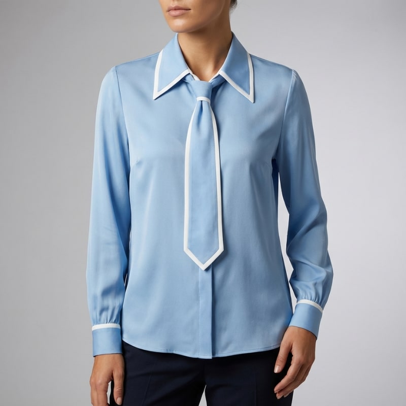 Emery Women's Cotton-Blend Button-Down Blouse with Contrast Tie and Structured Collar
