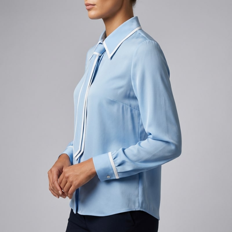 Emery Women's Cotton-Blend Button-Down Blouse with Contrast Tie and Structured Collar