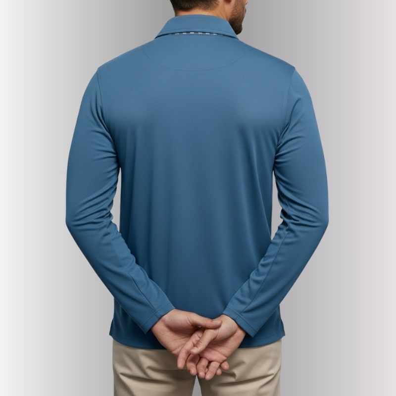 Darian Men's Slim Fit Long Sleeve Polo with Checked Collar Details