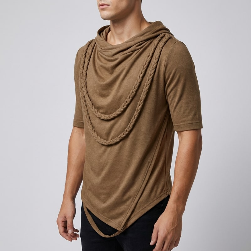 Ameer Men's Hooded Shirt – Stretch-Knit Cotton with Unique Asymmetrical Hem