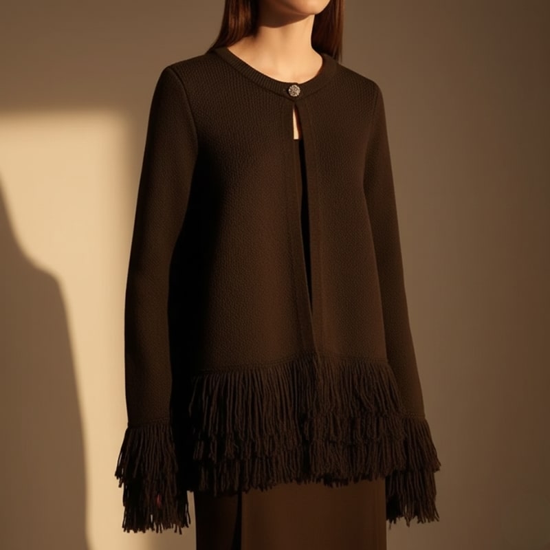 Carina Women's Fringe Style Knit Cardigan – Structured Silhouette