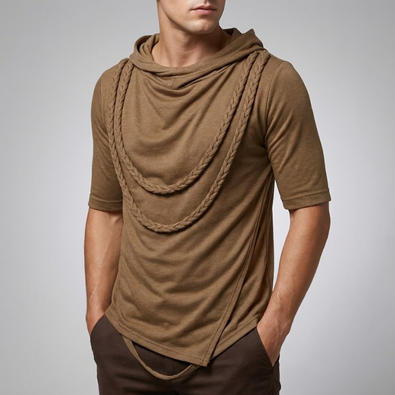 Ameer Men's Hooded Shirt – Stretch-Knit Cotton with Unique Asymmetrical Hem