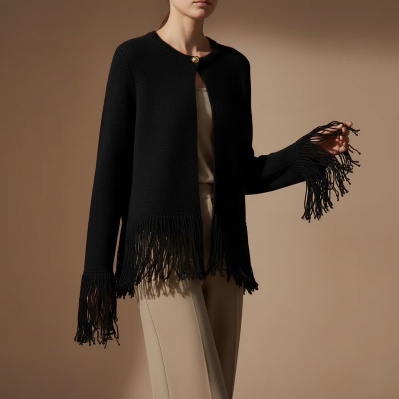 Carina Women's Fringe Style Knit Cardigan – Structured Silhouette