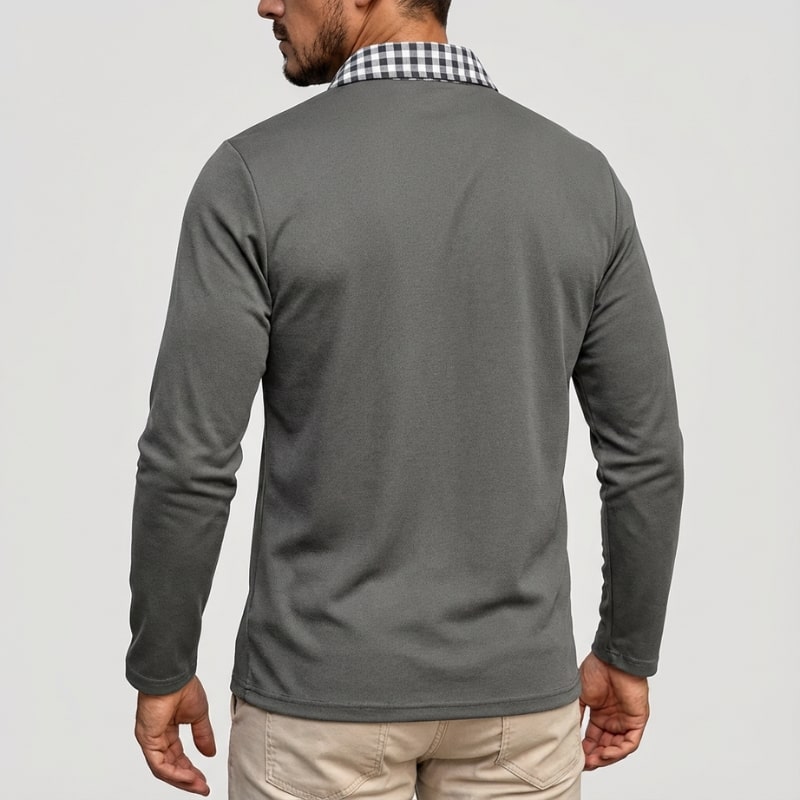 Darian Men's Slim Fit Long Sleeve Polo with Checked Collar Details