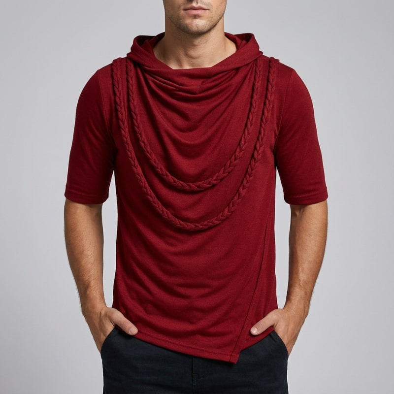 Ameer Men's Hooded Shirt – Stretch-Knit Cotton with Unique Asymmetrical Hem