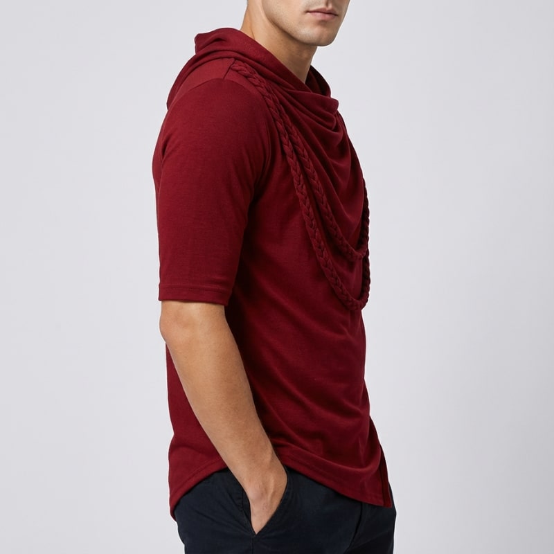 Ameer Men's Hooded Shirt – Stretch-Knit Cotton with Unique Asymmetrical Hem