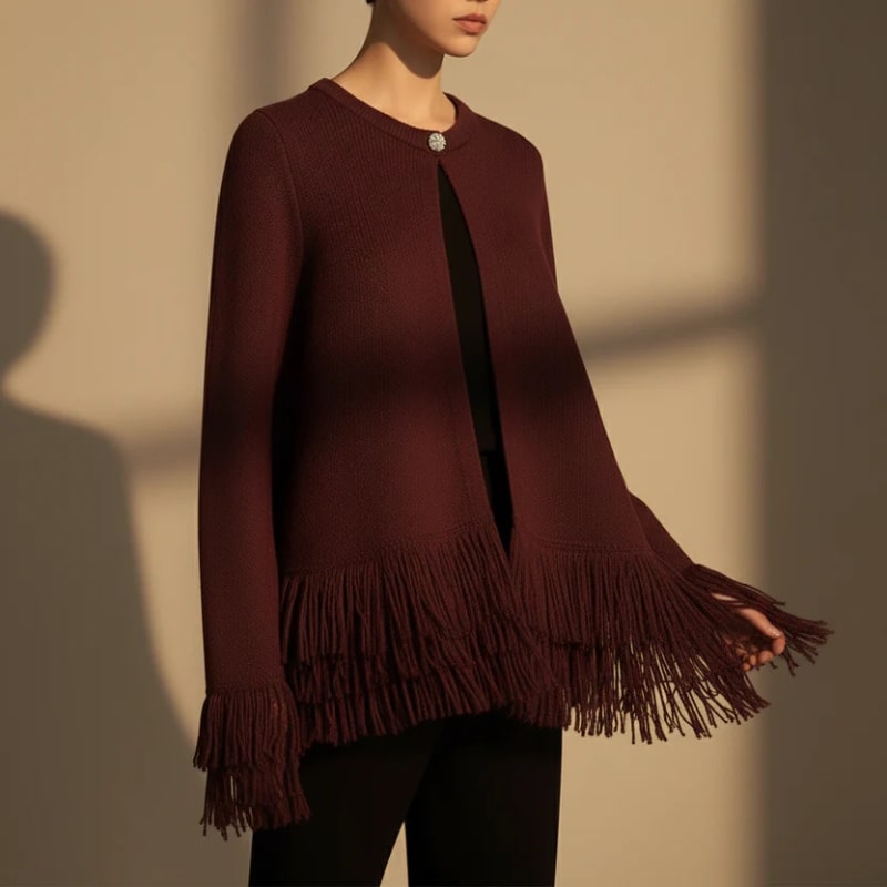 Carina Women's Fringe Style Knit Cardigan – Structured Silhouette