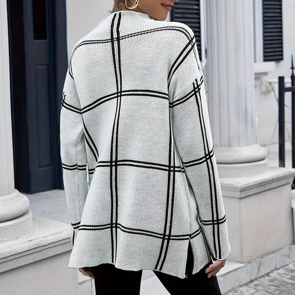 Camille Women's Long Sleeve Striped Cotton Pullover Sweater
