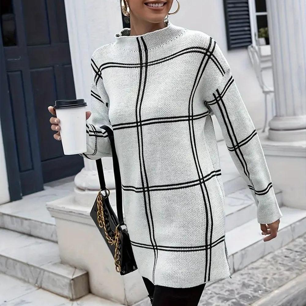 Camille Women's Long Sleeve Striped Cotton Pullover Sweater