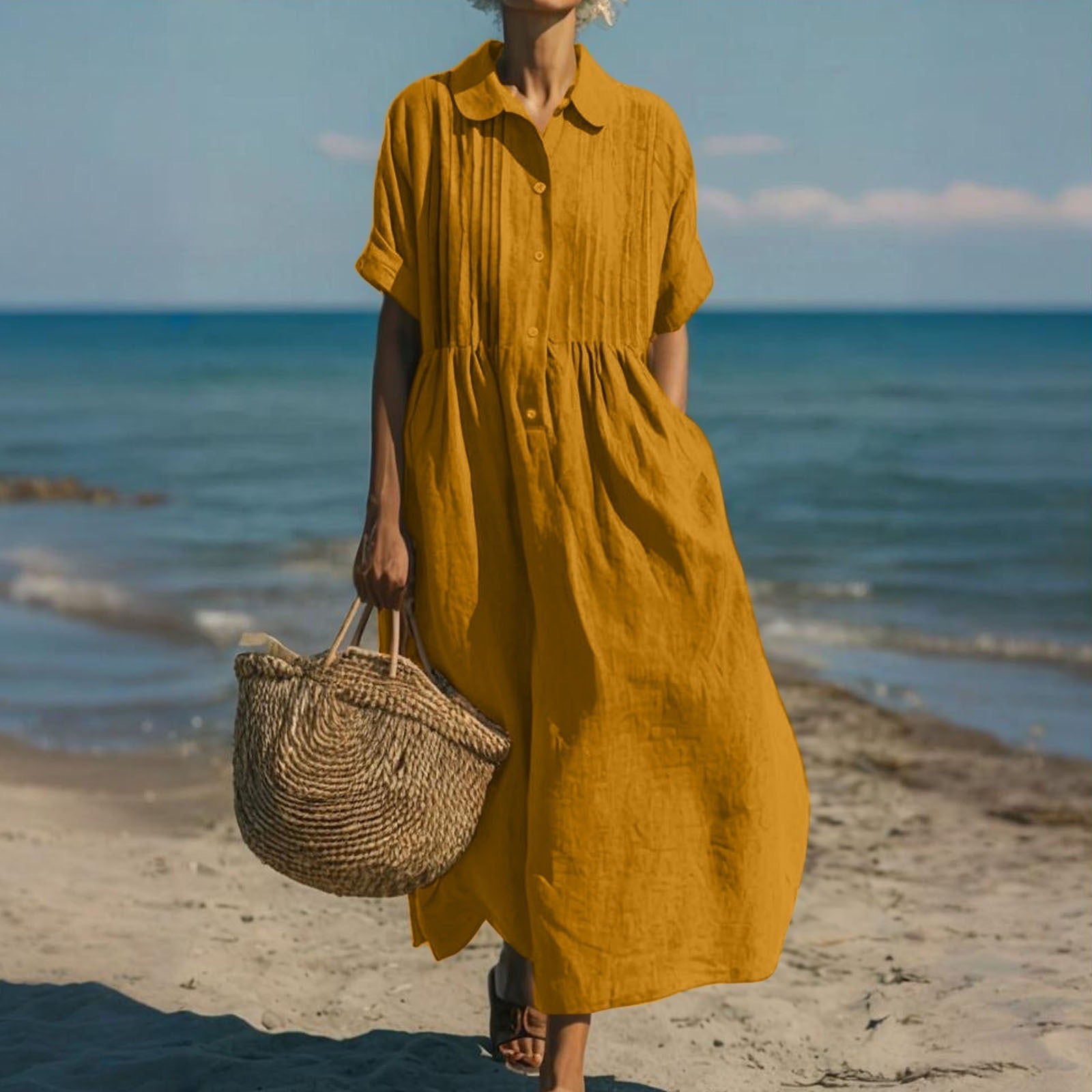 Luciana Cotton Button Up Shirt Dress – Lightweight Midi Dress