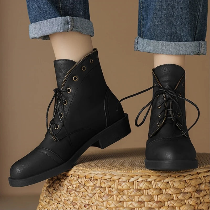 Beatriz Women's Leather Military-Style Ankle Booties