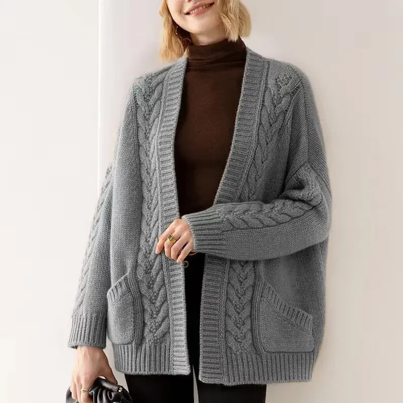 Estella Women's Chunky Cotton Cable Knit Cardigan – Oversized Relaxed Fit