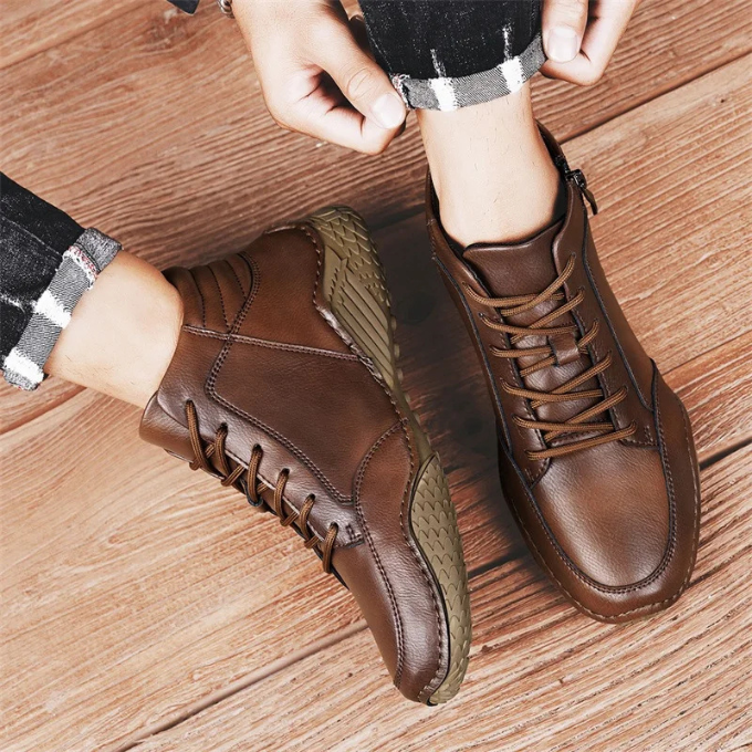 Dantelo Men's Full-Grain Leather Ankle Boots – Zip-Up Design for All-Day Comfort