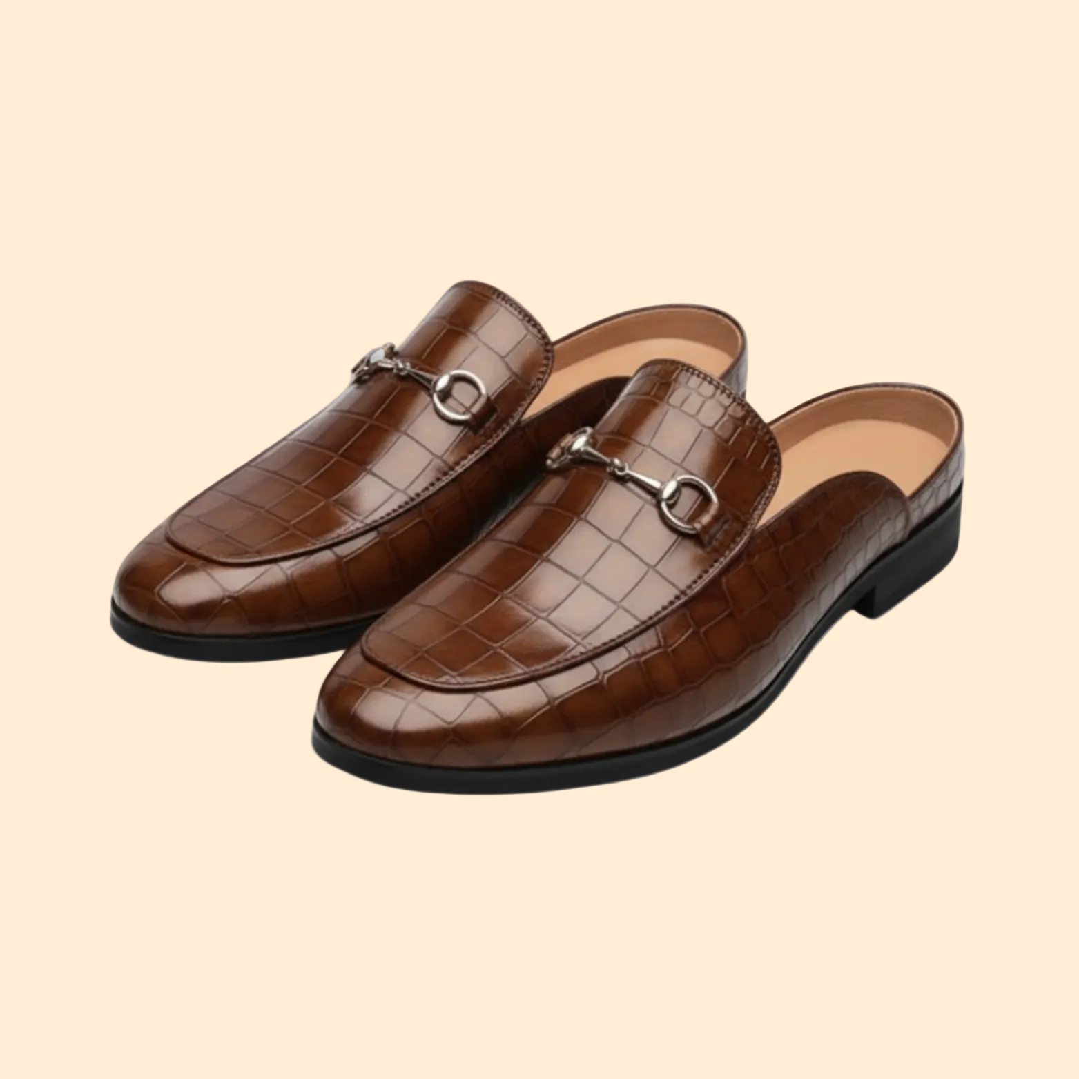 Marcello Croc Embossed Leather Mule – Metal Bit Slip-On Backless Loafers