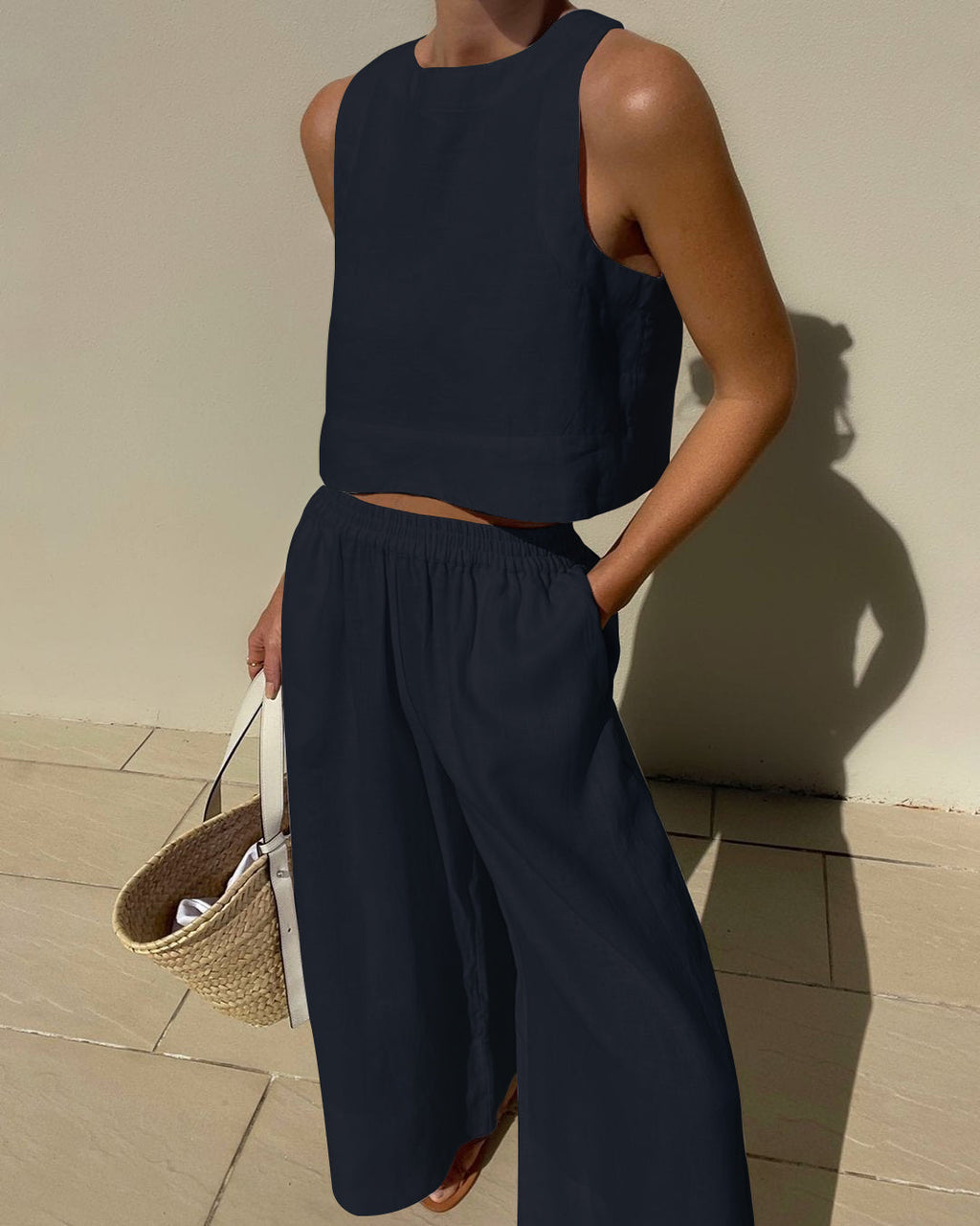 Elara Sleeveless Cotton Two-Piece Set Elegant Minimal Summer Outfit