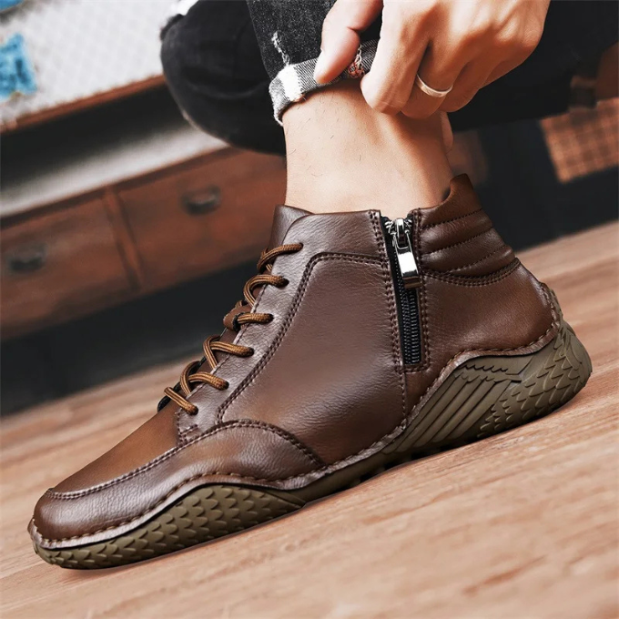 Dantelo Men's Full-Grain Leather Ankle Boots – Zip-Up Design for All-Day Comfort