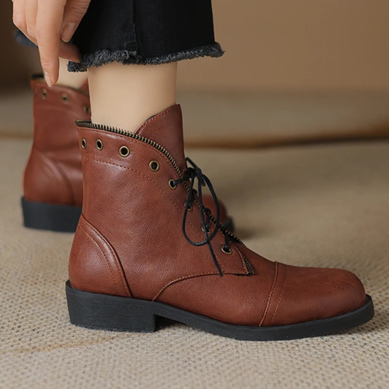Beatriz Women's Leather Military-Style Ankle Booties