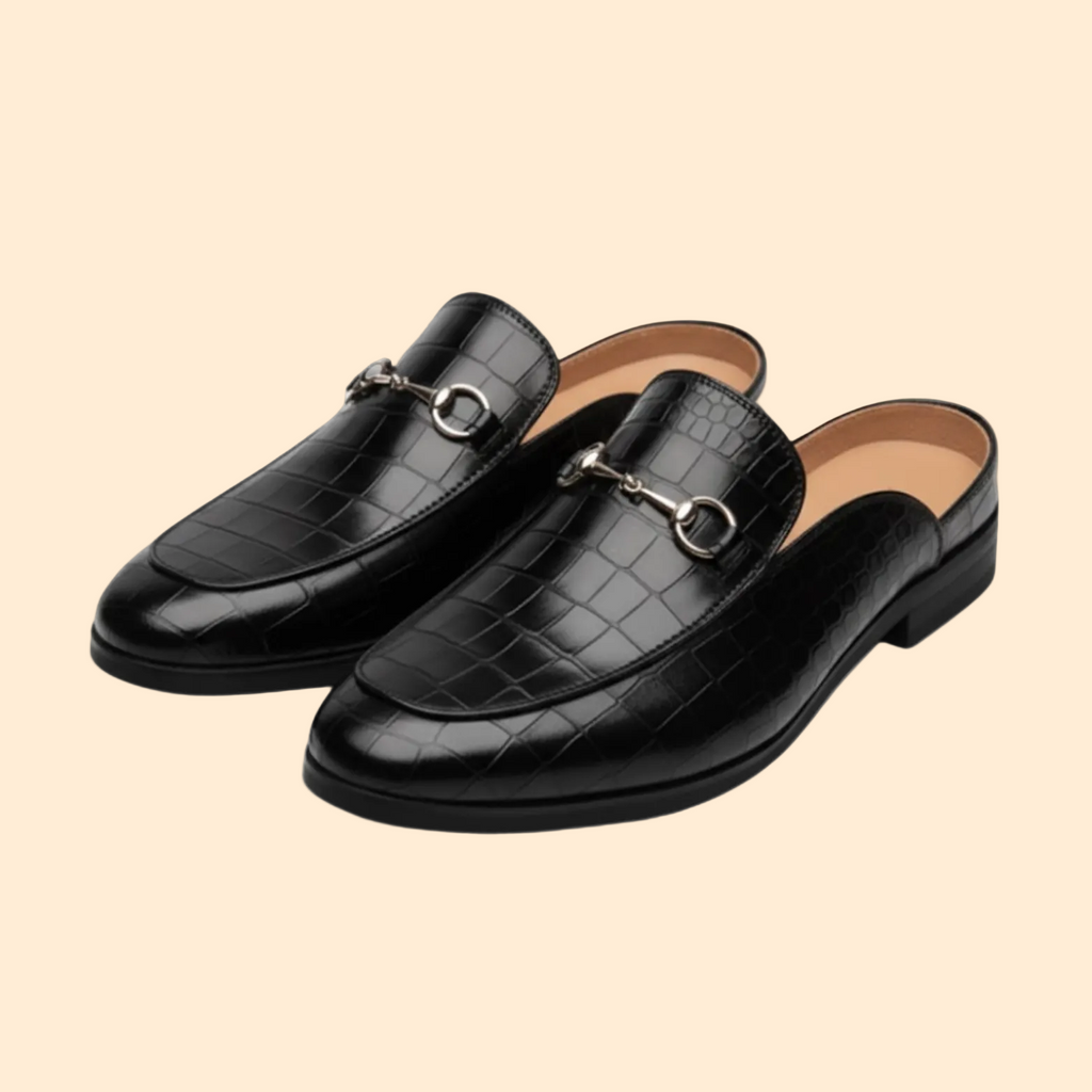 Marcello Croc Embossed Leather Mule – Metal Bit Slip-On Backless Loafers