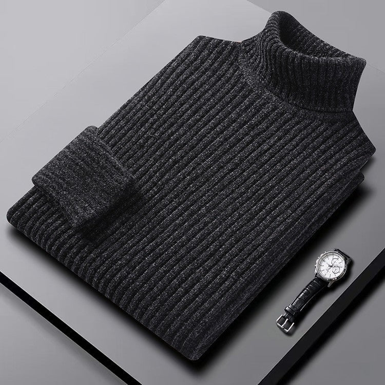Arnelio Men's Thick Ribbed Knit Turtleneck Sweater with Structured Collar
