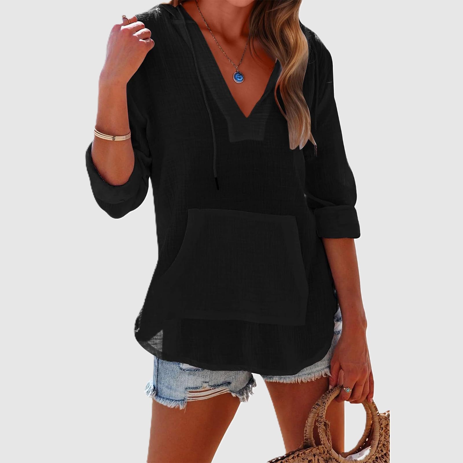 Adeline Cotton Linen Hooded Shirt – Relaxed Long-Sleeved Everyday Top