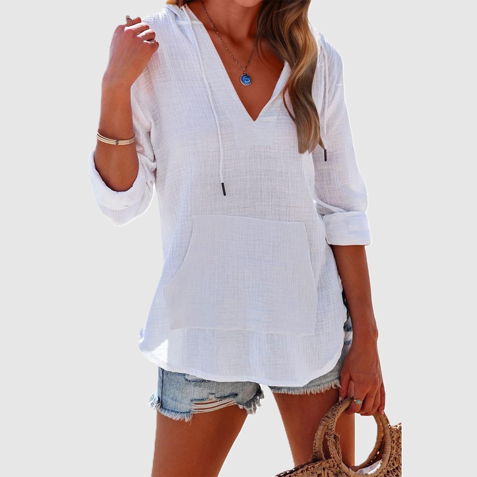 Adeline Cotton Linen Hooded Shirt – Relaxed Long-Sleeved Everyday Top