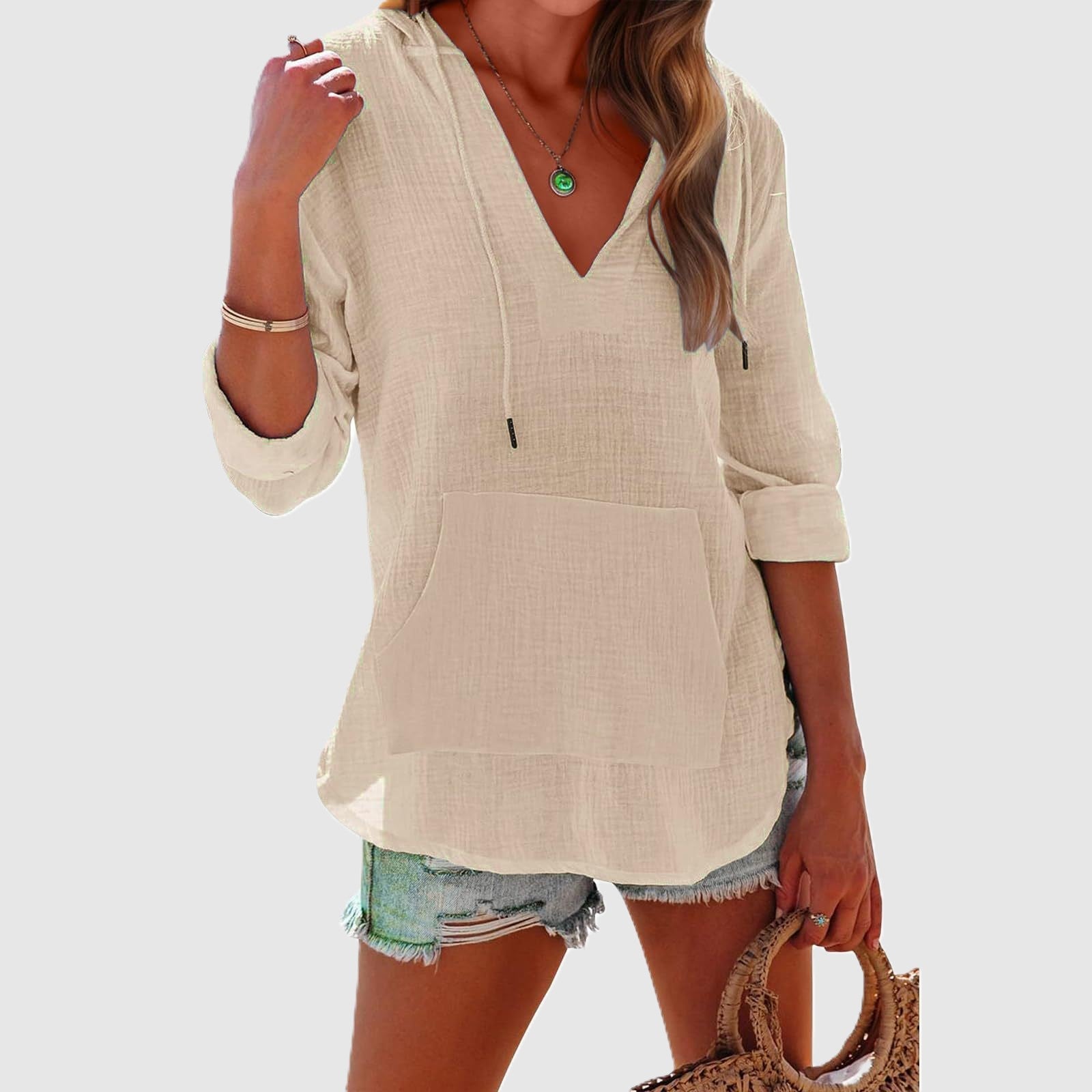 Adeline Cotton Linen Hooded Shirt – Relaxed Long-Sleeved Everyday Top