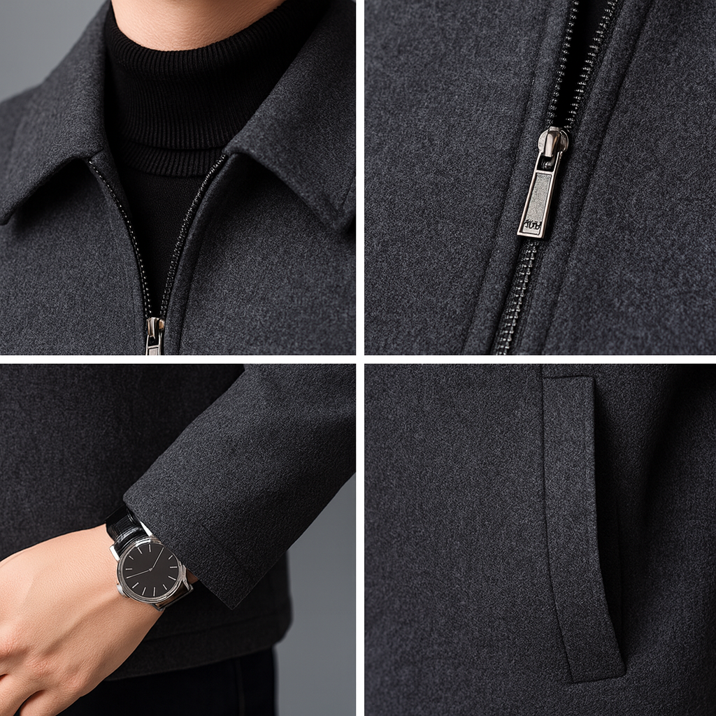 Marco Tailored Wool Jacket – Handmade Zip-Up Minimalist Outerwear