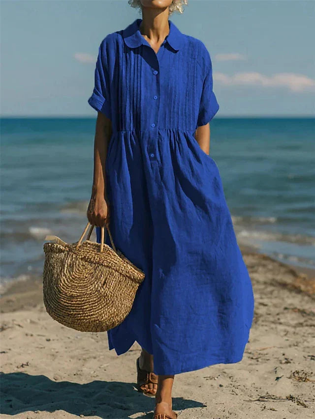 Luciana Cotton Button Up Shirt Dress – Lightweight Midi Dress