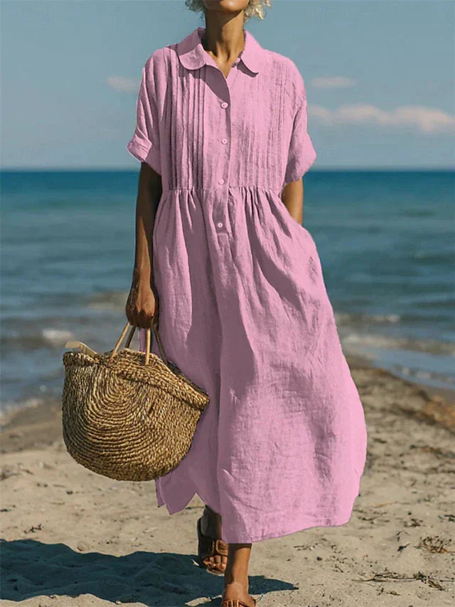 Luciana Cotton Button Up Shirt Dress – Lightweight Midi Dress