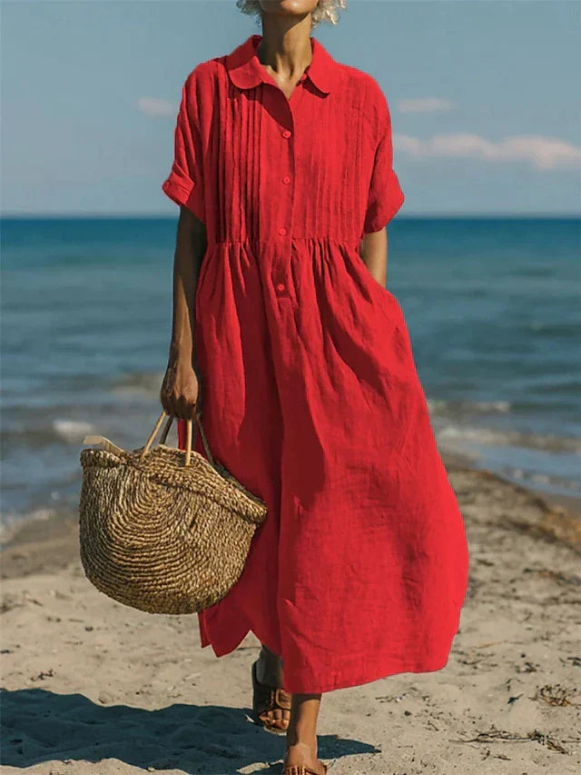 Luciana Cotton Button Up Shirt Dress – Lightweight Midi Dress