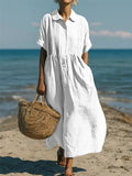 Luciana Cotton Button Up Shirt Dress – Lightweight Midi Dress