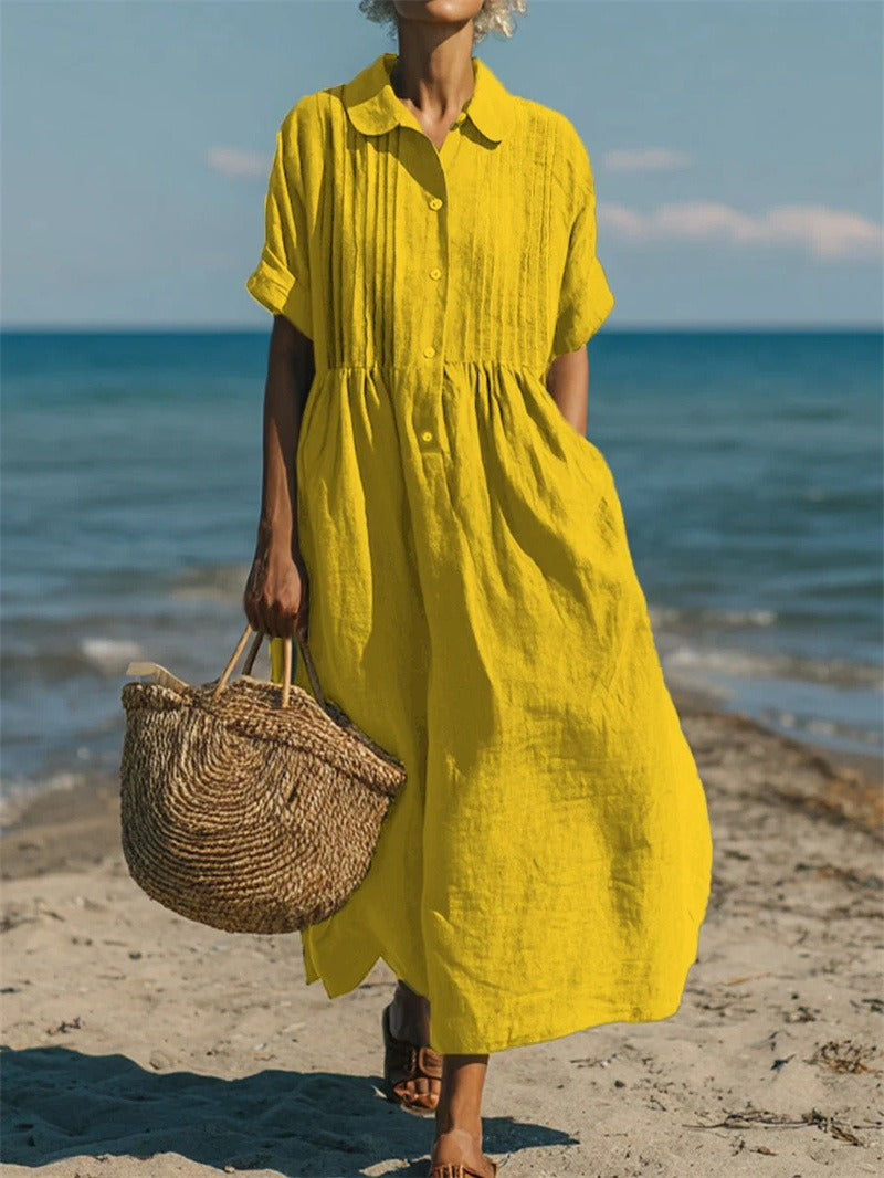 Luciana Cotton Button Up Shirt Dress – Lightweight Midi Dress