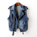 Elara Women's Washed Gray Moto-Style Denim Vest with Zipper Accents