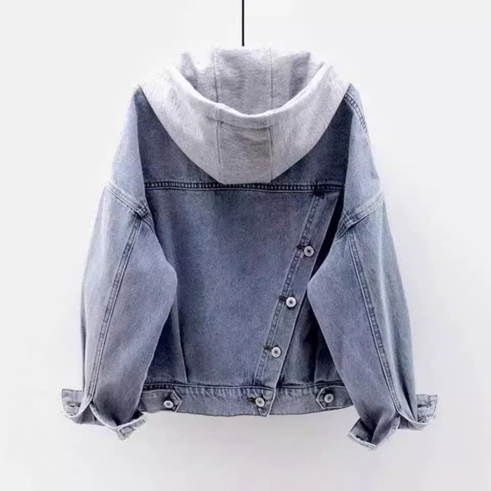 Bianca Women's Hooded Denim Jacket – Organic Cotton with Urban Patchwork Design