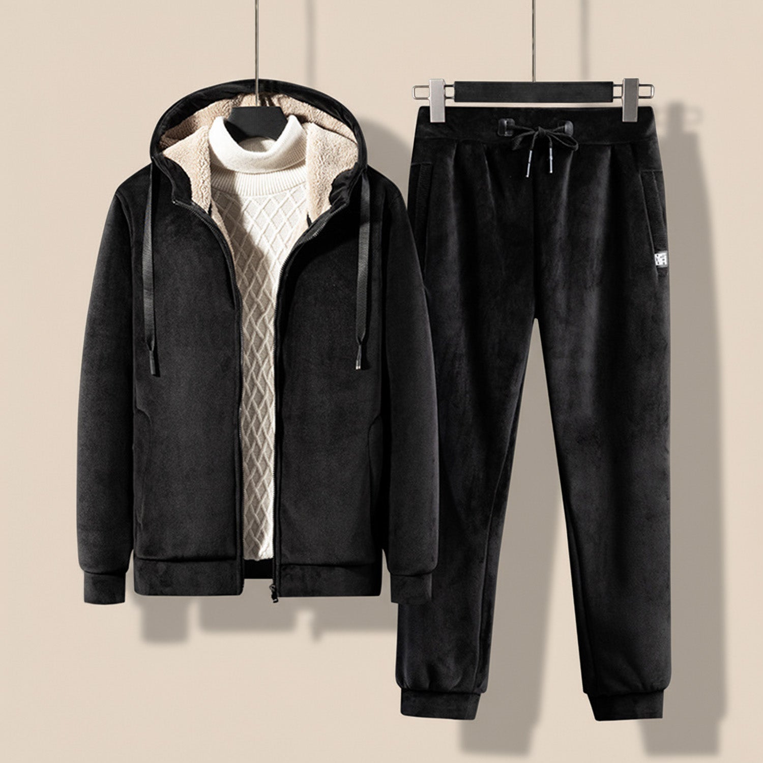 Beau Men's Heavyweight Full-Zip Hoodie and Jogger Tracksuit Set