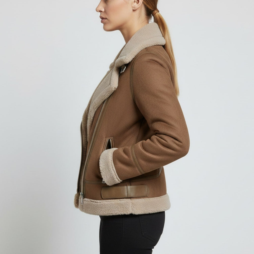 Aubrey Women's Aviator Suede Jacket with Plush Shearling Lining