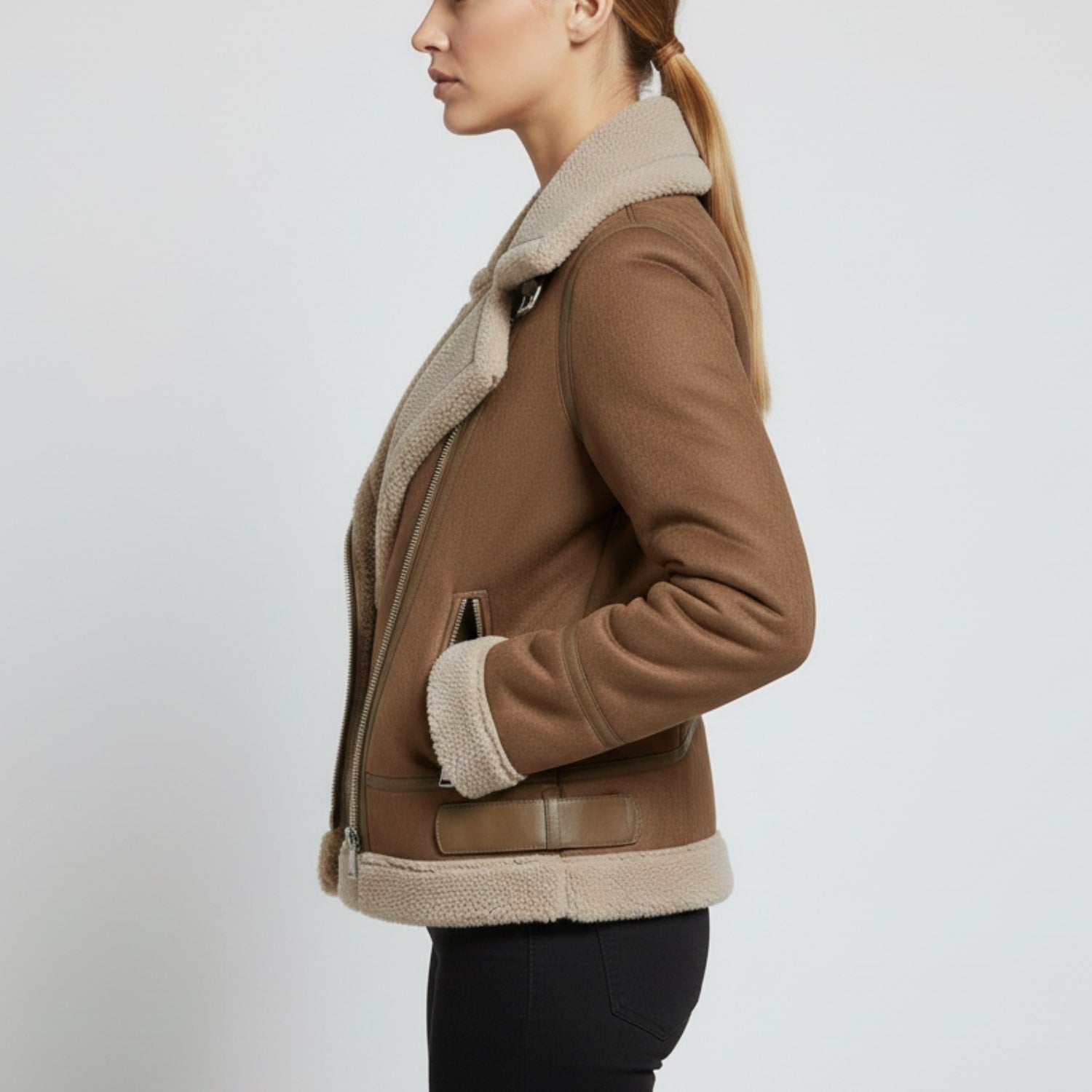Aubrey Women's Aviator Suede Jacket with Plush Shearling Lining